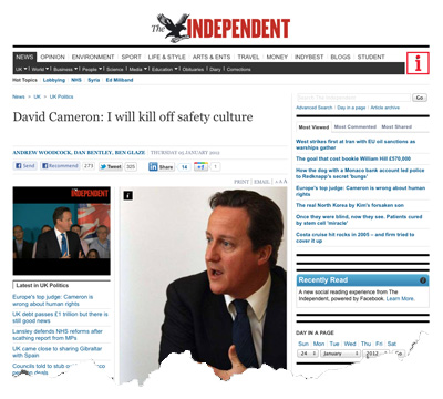 David Cameron demonises safety cultures: Independent